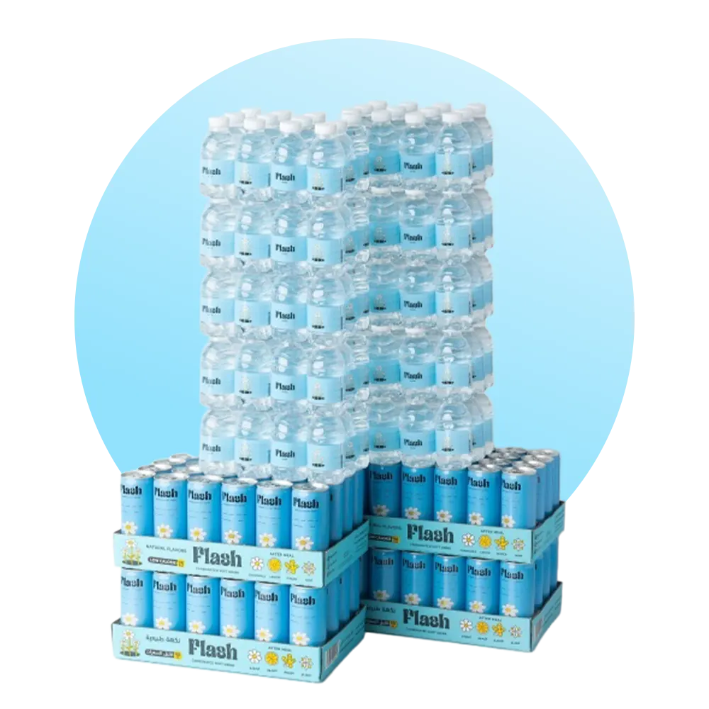 عرض خاص | 4 كرتون مشروب فلاش + ١٠ كرتون مياة مجاناً