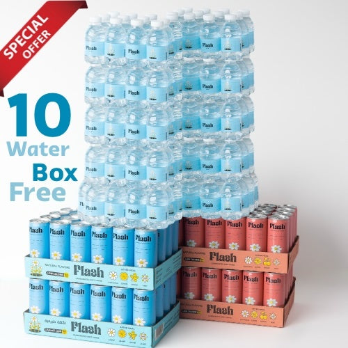 عرض خاص | 2+2 علبة مشروب فلاش + 10 علب مياه مجاناً