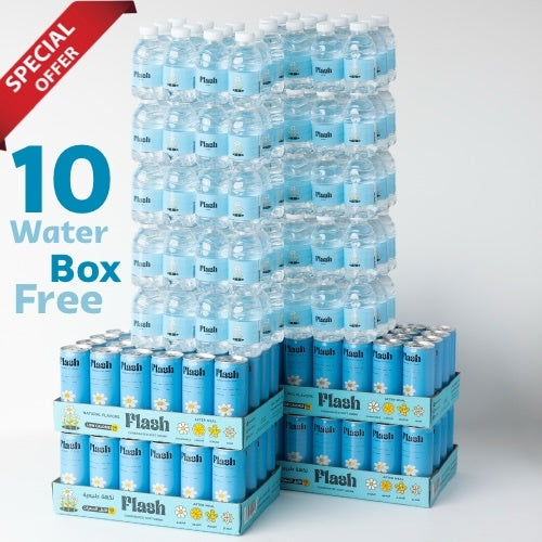 عرض خاص | 4 كرتون مشروب فلاش + ١٠ كرتون مياة مجاناً